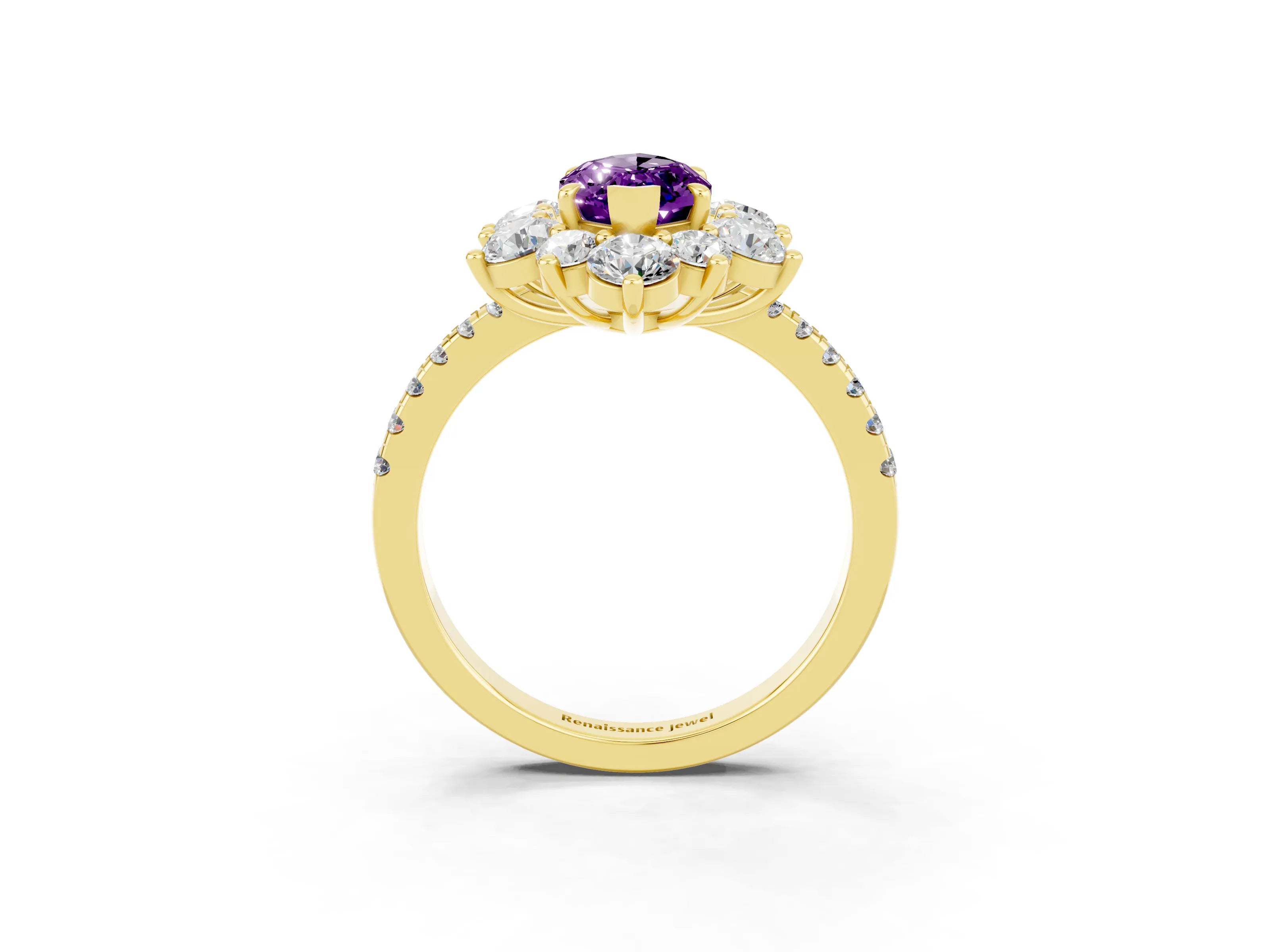Yellow gold Marquise Cut Cut Diamond Floral Halo Pave Band with Prong Setting_3