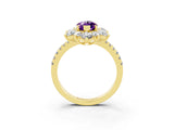 Yellow gold Marquise Cut Cut Diamond Floral Halo Pave Band with Prong Setting_3