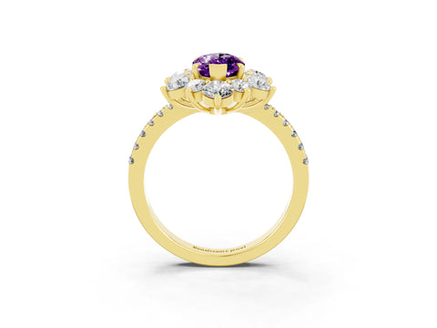 Yellow gold Marquise Cut Cut Diamond Floral Halo Pave Band with Prong Setting_3
