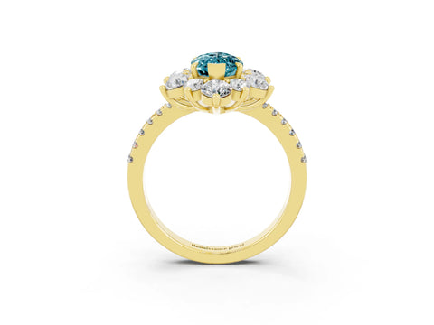 Yellow gold Marquise Cut Cut Diamond Floral Halo Pave Band with Prong Setting_3