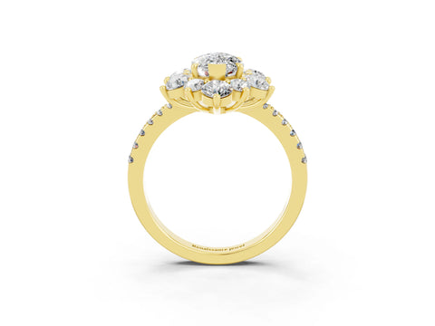 Yellow gold Marquise Cut Cut Diamond Floral Halo Pave Band with Prong Setting_3