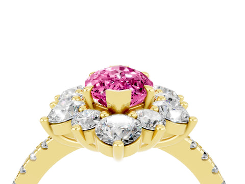 Yellow gold Marquise Cut Cut Diamond Floral Halo Pave Band with Prong Setting_4