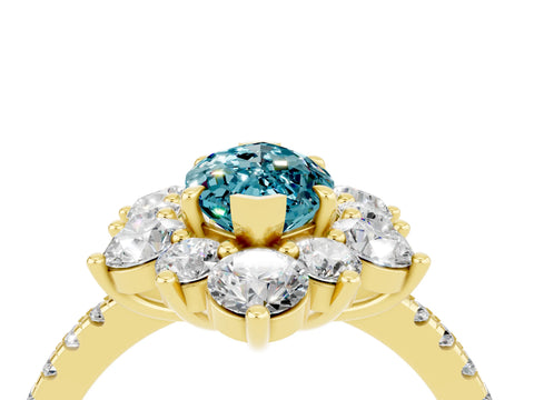 Yellow gold Marquise Cut Cut Diamond Floral Halo Pave Band with Prong Setting_4
