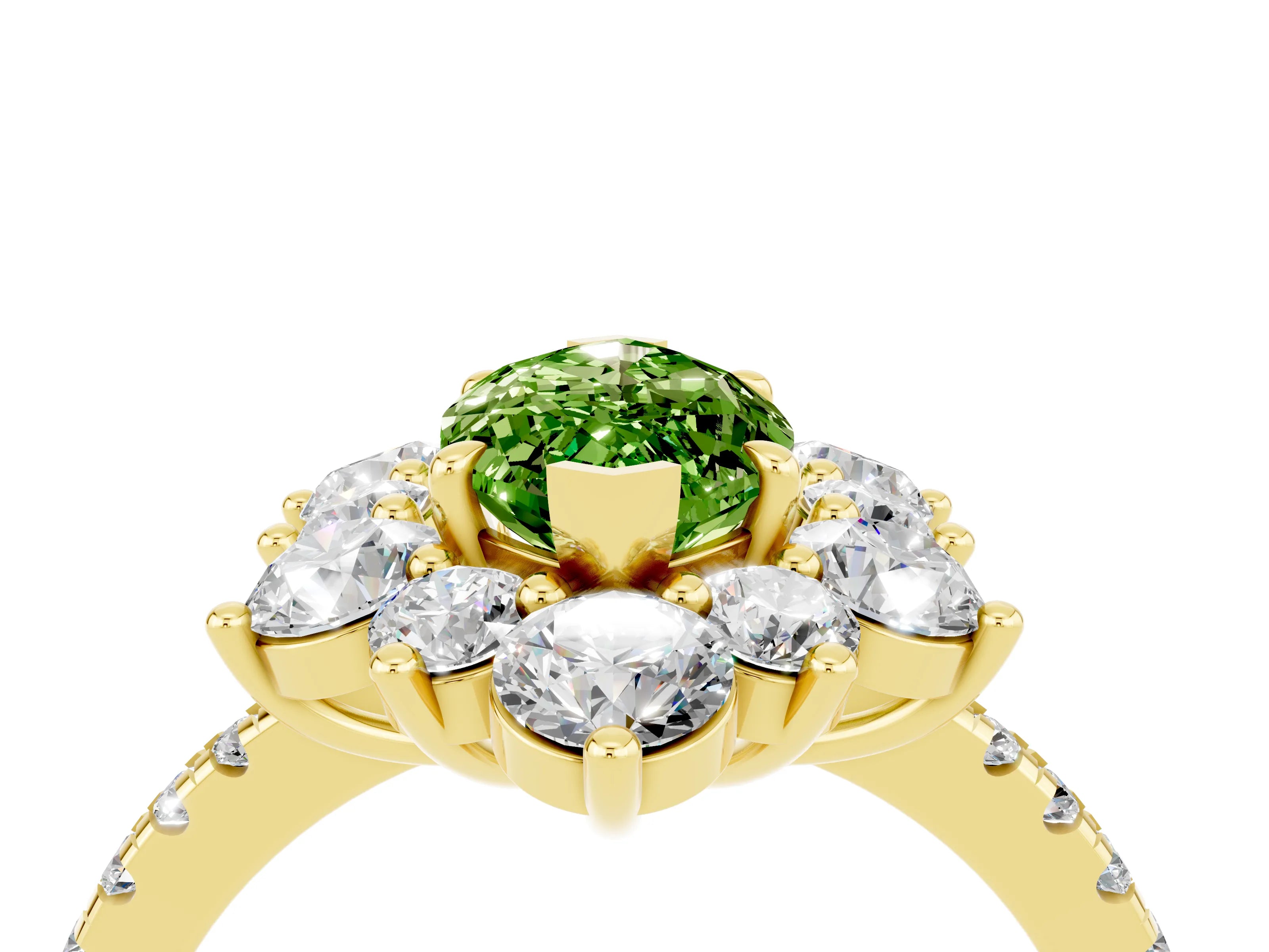 Yellow gold Marquise Cut Cut Diamond Floral Halo Pave Band with Prong Setting_4