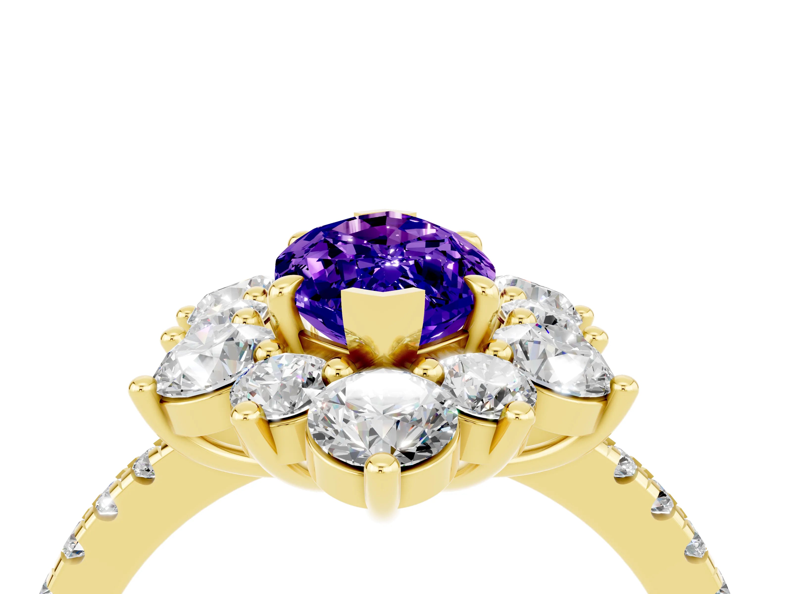 Yellow gold Marquise Cut Cut Diamond Floral Halo Pave Band with Prong Setting_4