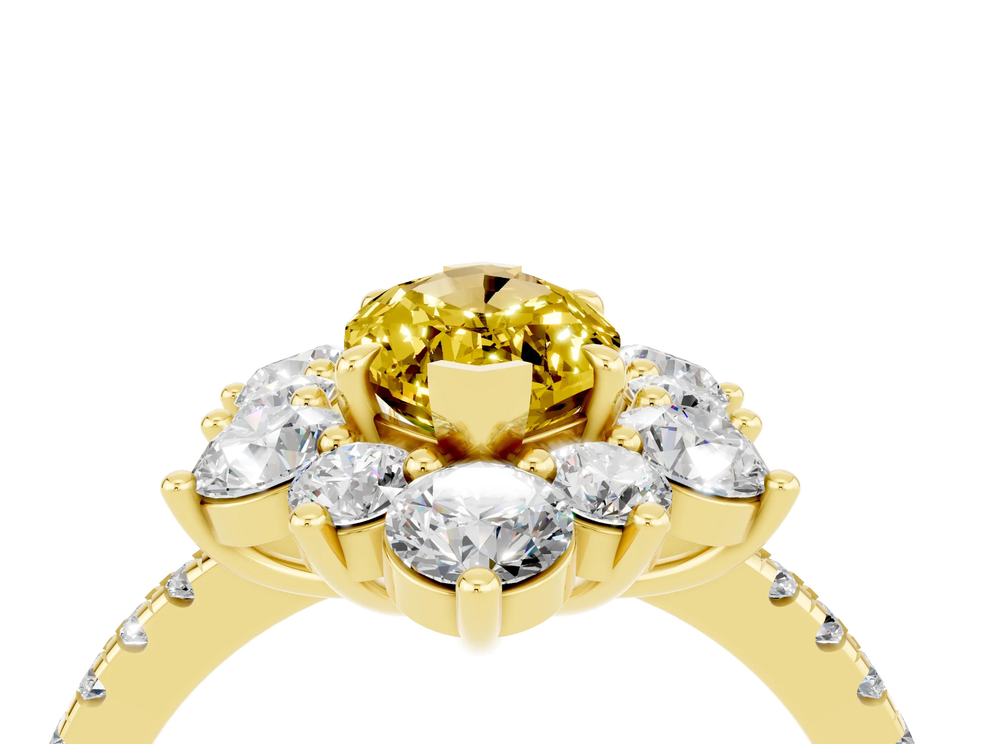 Yellow gold Marquise Cut Cut Diamond Floral Halo Pave Band with Prong Setting_4