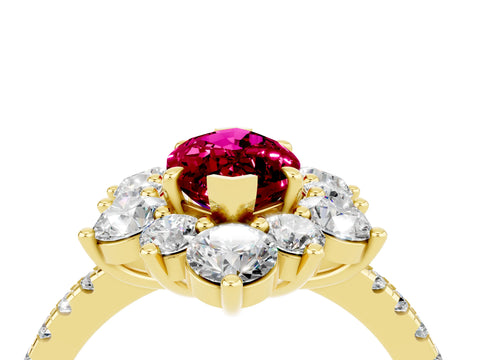 Yellow gold Marquise Cut Cut Diamond Floral Halo Pave Band with Prong Setting_4
