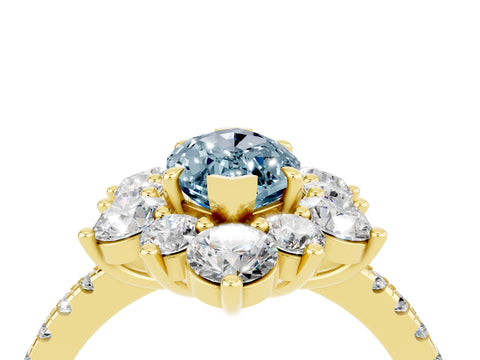 Yellow gold Marquise Cut Cut Diamond Floral Halo Pave Band with Prong Setting_4