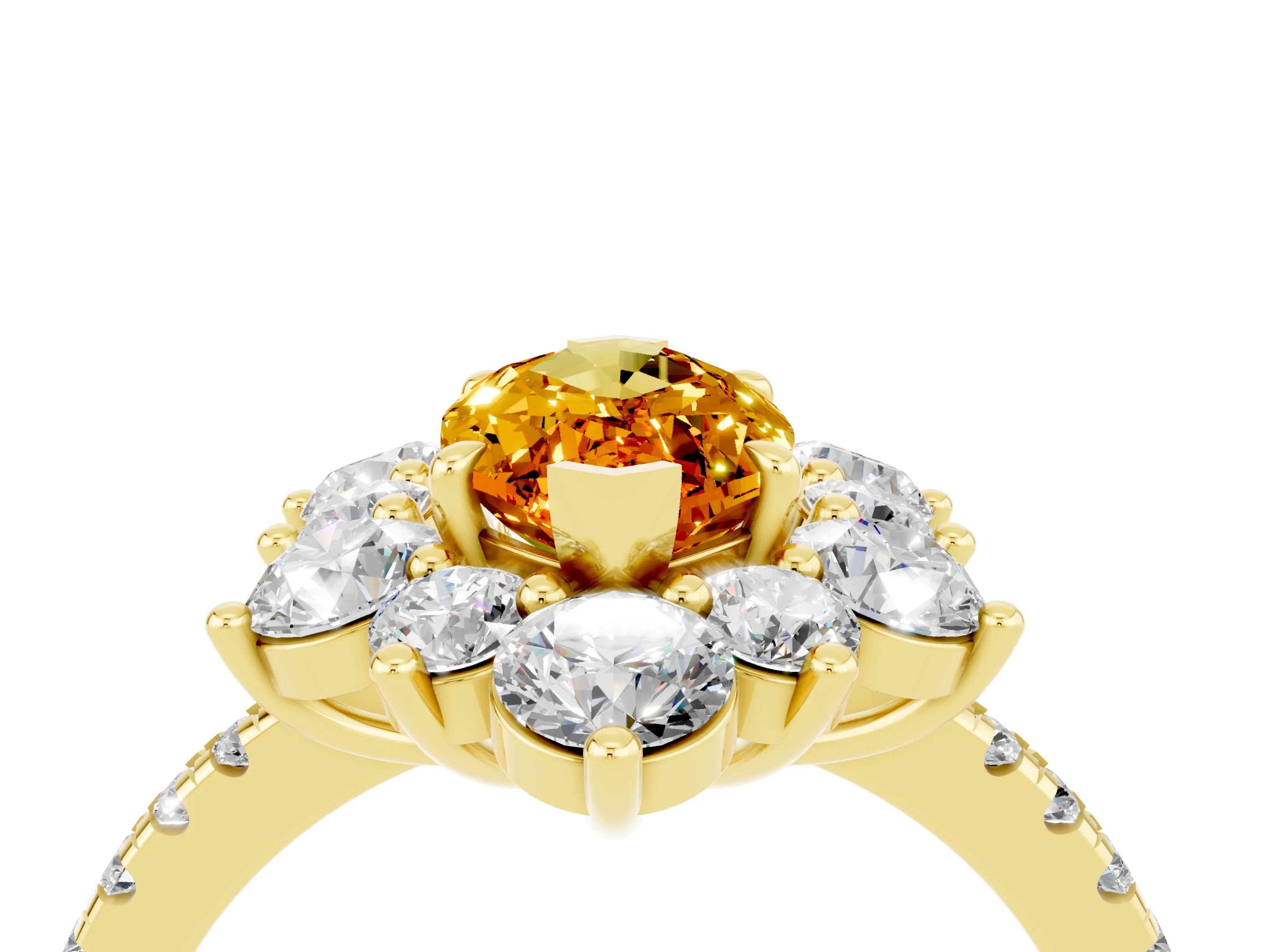 Yellow gold Marquise Cut Cut Diamond Floral Halo Pave Band with Prong Setting_4