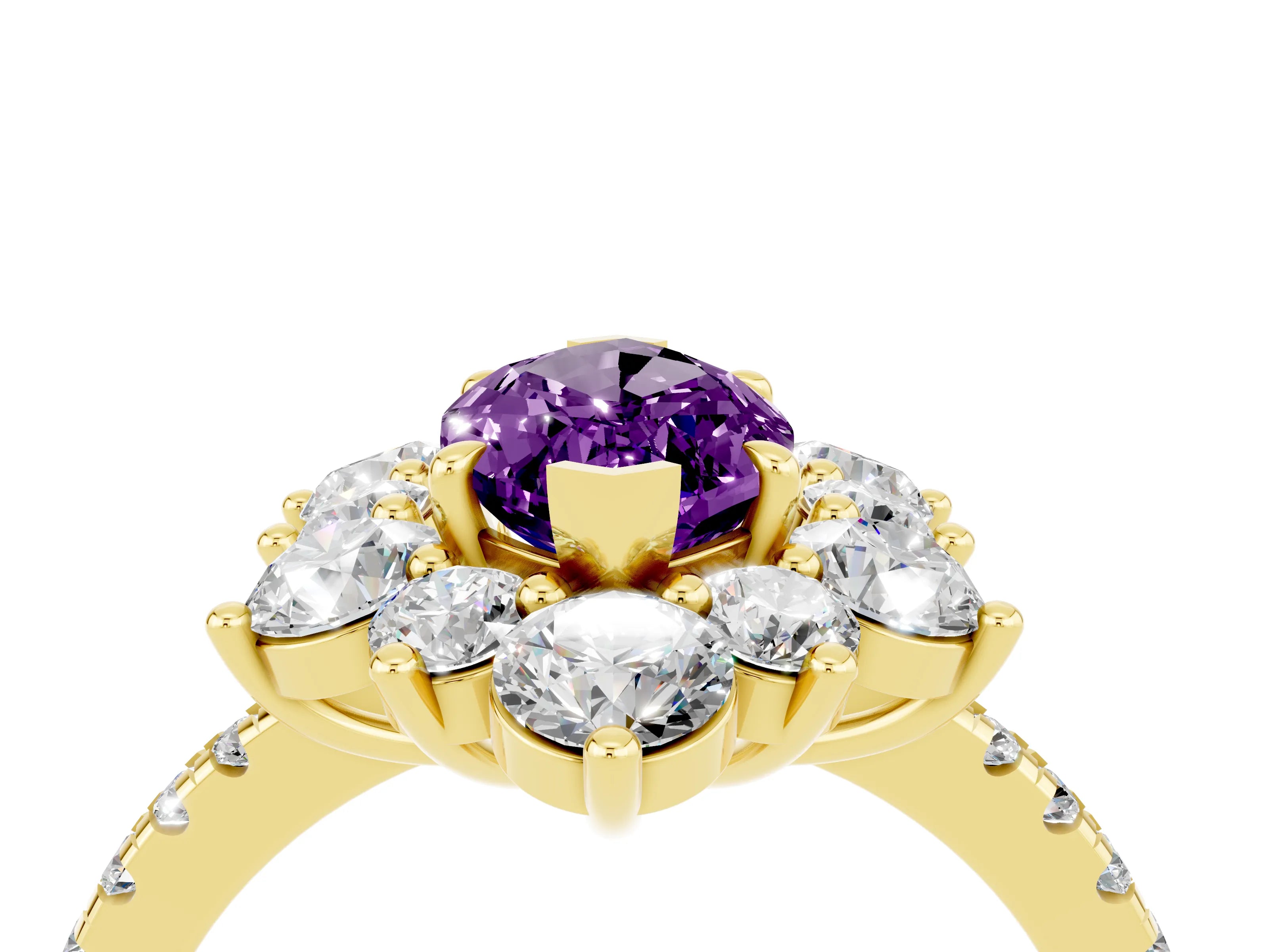 Yellow gold Marquise Cut Cut Diamond Floral Halo Pave Band with Prong Setting_4