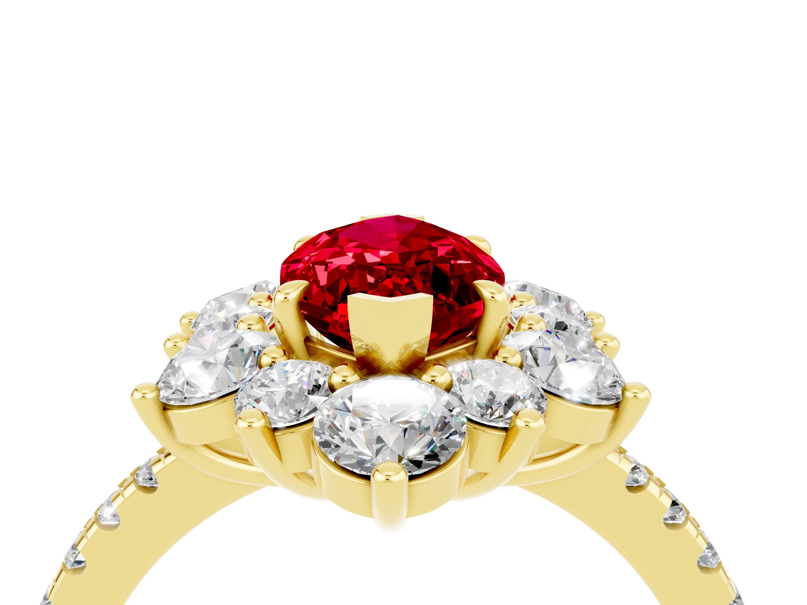 Yellow gold Marquise Cut Cut Diamond Floral Halo Pave Band with Prong Setting_4