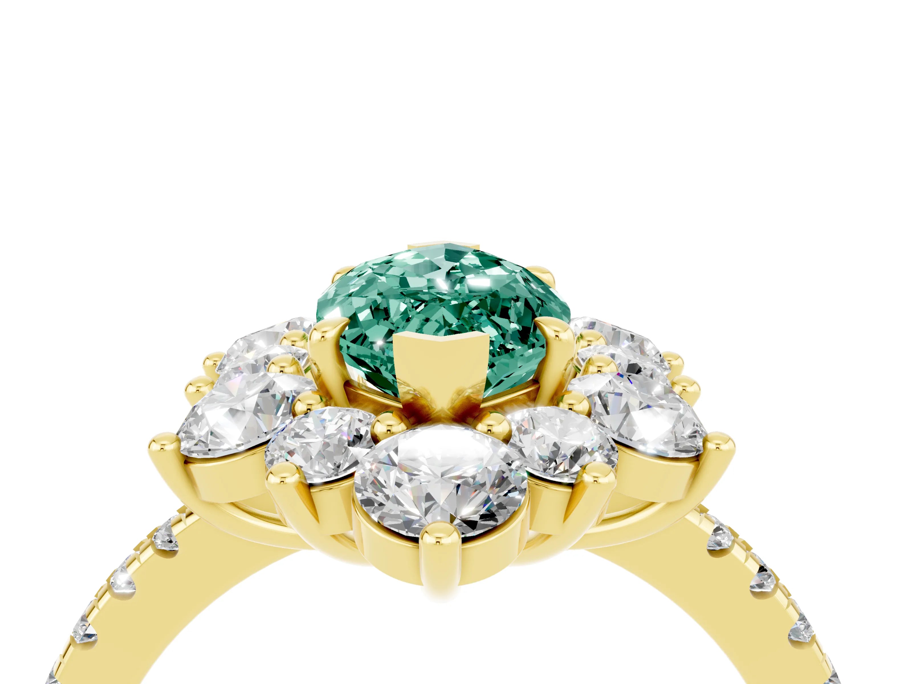 Yellow gold Marquise Cut Cut Diamond Floral Halo Pave Band with Prong Setting_4