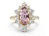 Yellow gold Marquise Cut Cut Diamond Floral Halo Pave Band with Prong Setting