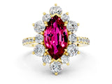 Yellow gold Marquise Cut Cut Diamond Floral Halo Pave Band with Prong Setting