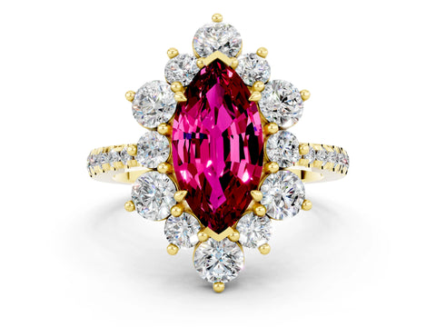 Yellow gold Marquise Cut Cut Diamond Floral Halo Pave Band with Prong Setting