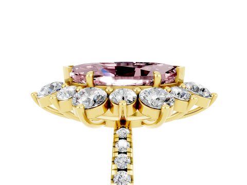 Yellow gold Marquise Cut Cut Diamond Floral Halo Pave Band with Prong Setting_5