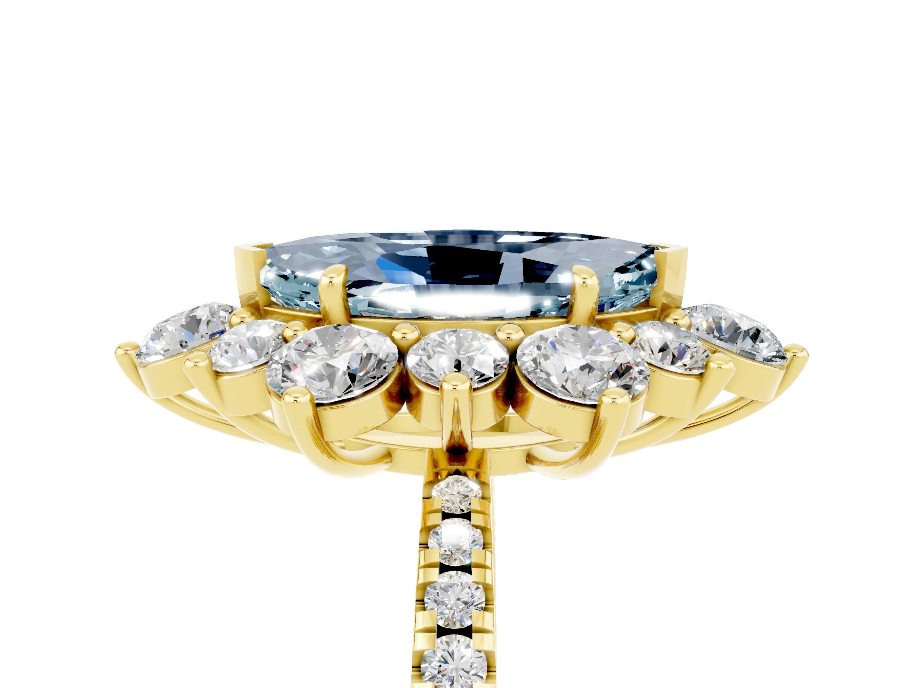 Yellow gold Marquise Cut Cut Diamond Floral Halo Pave Band with Prong Setting_5