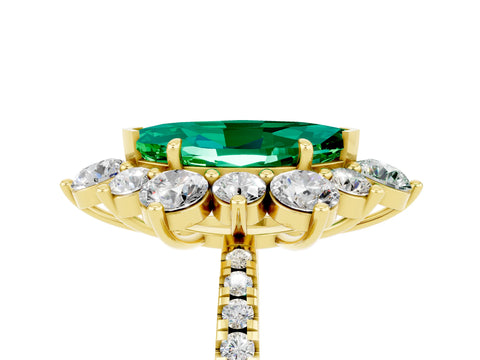 Yellow gold Marquise Cut Cut Diamond Floral Halo Pave Band with Prong Setting_5