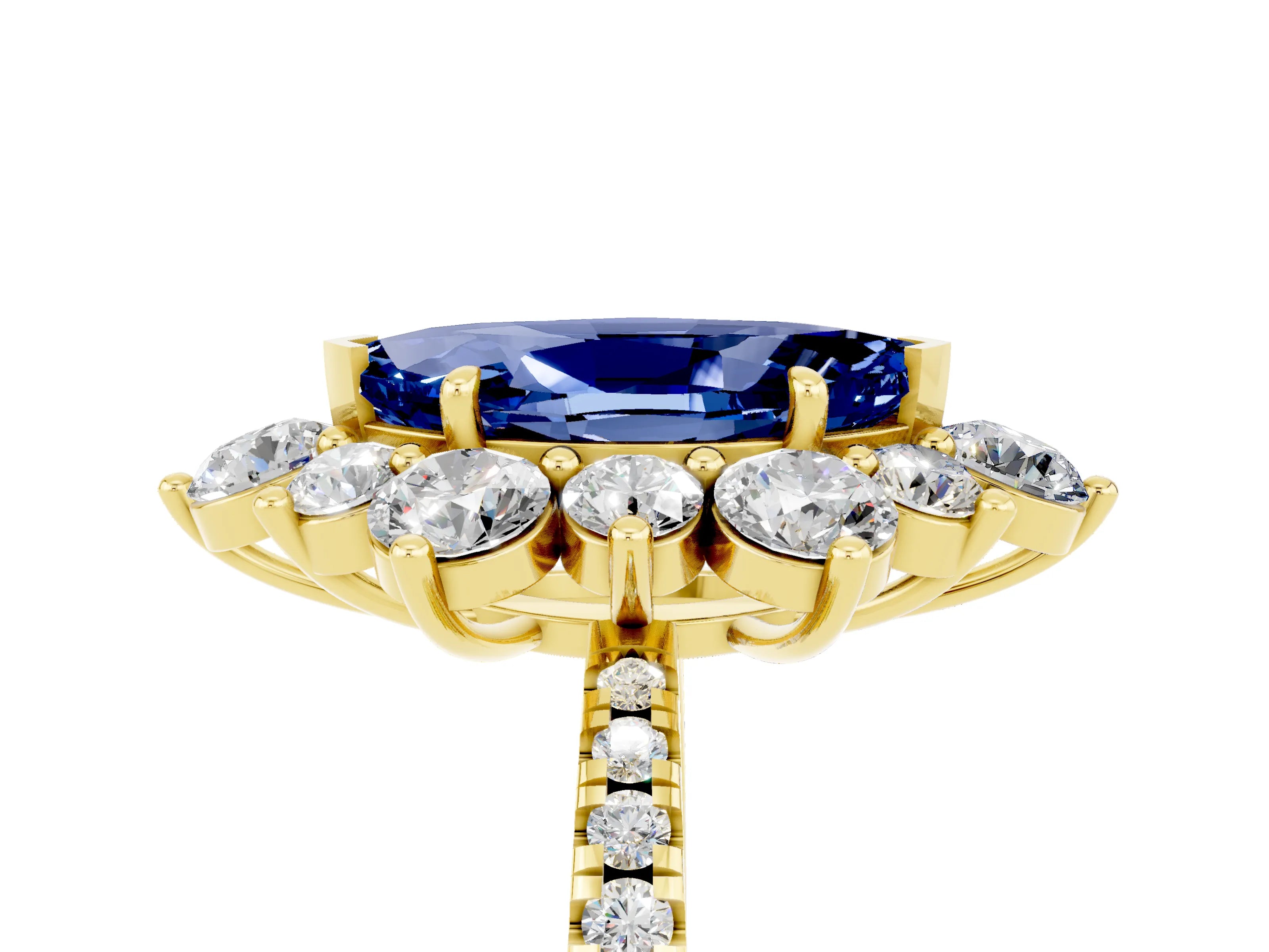 Yellow gold Marquise Cut Cut Diamond Floral Halo Pave Band with Prong Setting_5