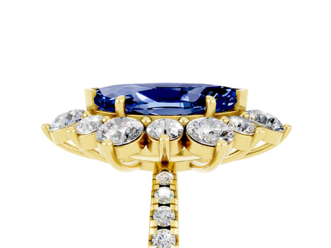 Yellow gold Marquise Cut Cut Diamond Floral Halo Pave Band with Prong Setting_5