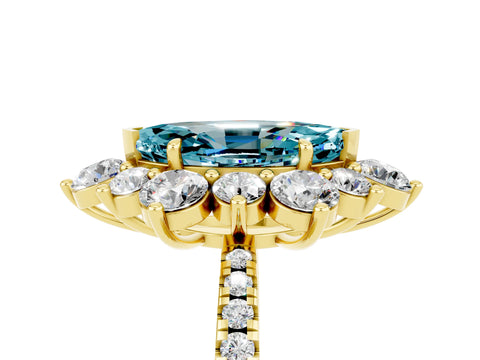 Yellow gold Marquise Cut Cut Diamond Floral Halo Pave Band with Prong Setting_5
