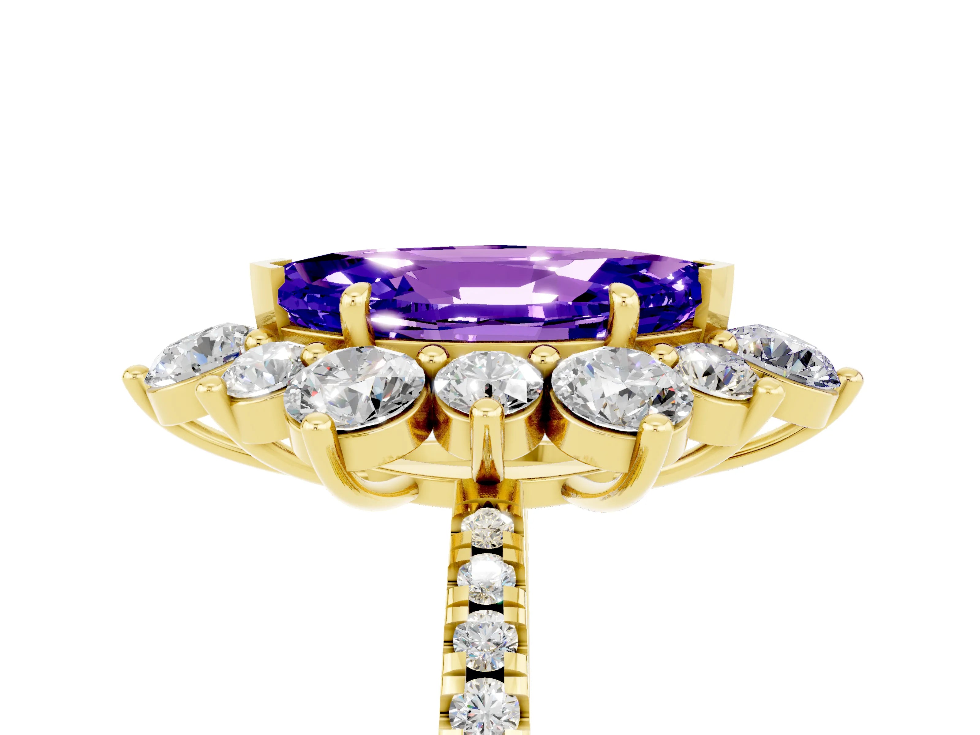 Yellow gold Marquise Cut Cut Diamond Floral Halo Pave Band with Prong Setting_5