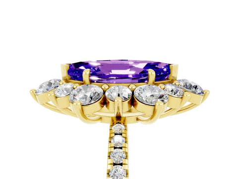Yellow gold Marquise Cut Cut Diamond Floral Halo Pave Band with Prong Setting_5