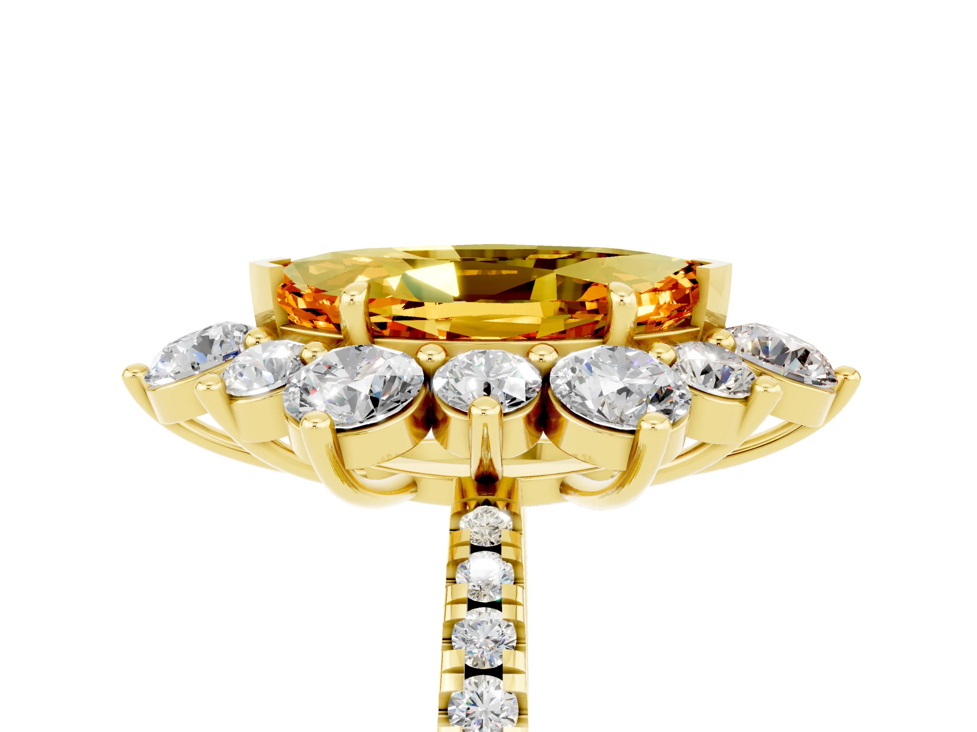 Yellow gold Marquise Cut Cut Diamond Floral Halo Pave Band with Prong Setting_5