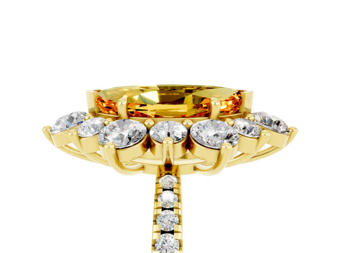 Yellow gold Marquise Cut Cut Diamond Floral Halo Pave Band with Prong Setting_5