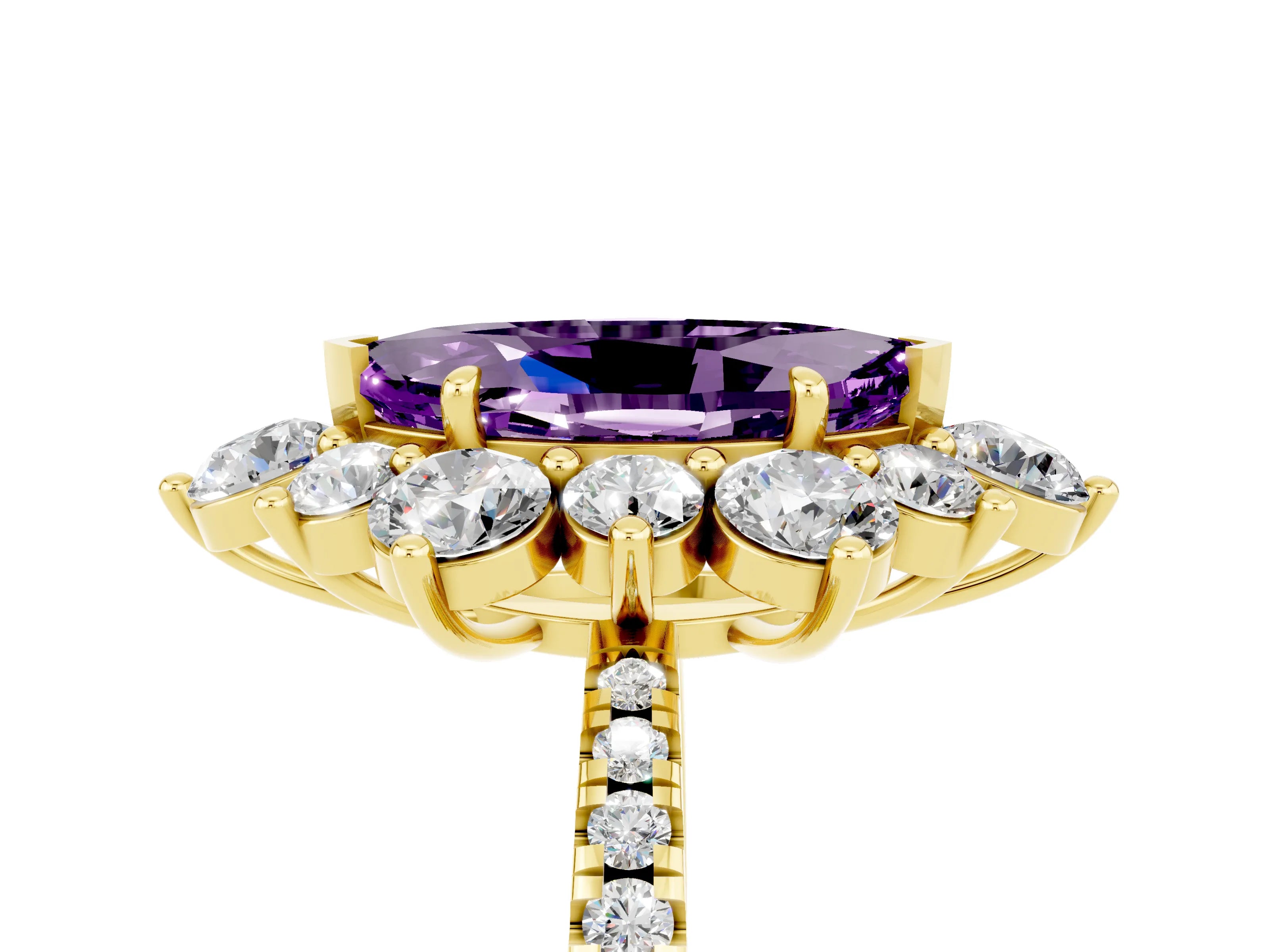Yellow gold Marquise Cut Cut Diamond Floral Halo Pave Band with Prong Setting_5