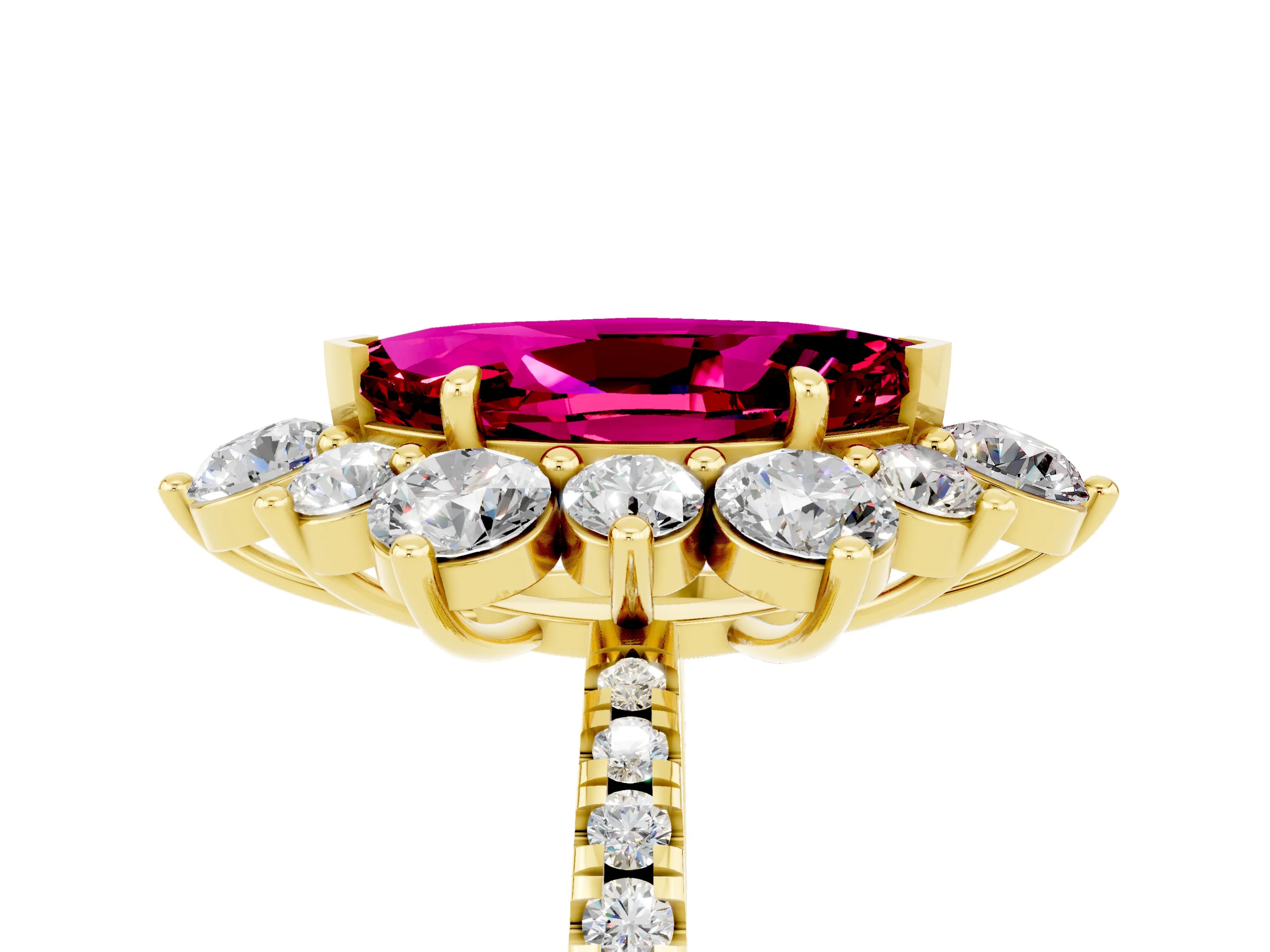 Yellow gold Marquise Cut Cut Diamond Floral Halo Pave Band with Prong Setting_5