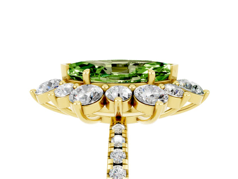 Yellow gold Marquise Cut Cut Diamond Floral Halo Pave Band with Prong Setting_5