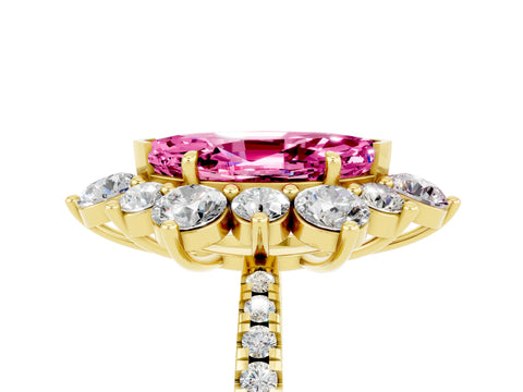 Yellow gold Marquise Cut Cut Diamond Floral Halo Pave Band with Prong Setting_5