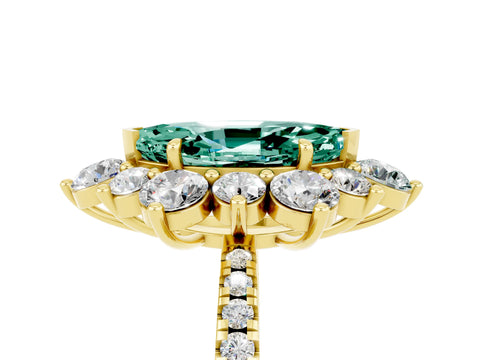 Yellow gold Marquise Cut Cut Diamond Floral Halo Pave Band with Prong Setting_5