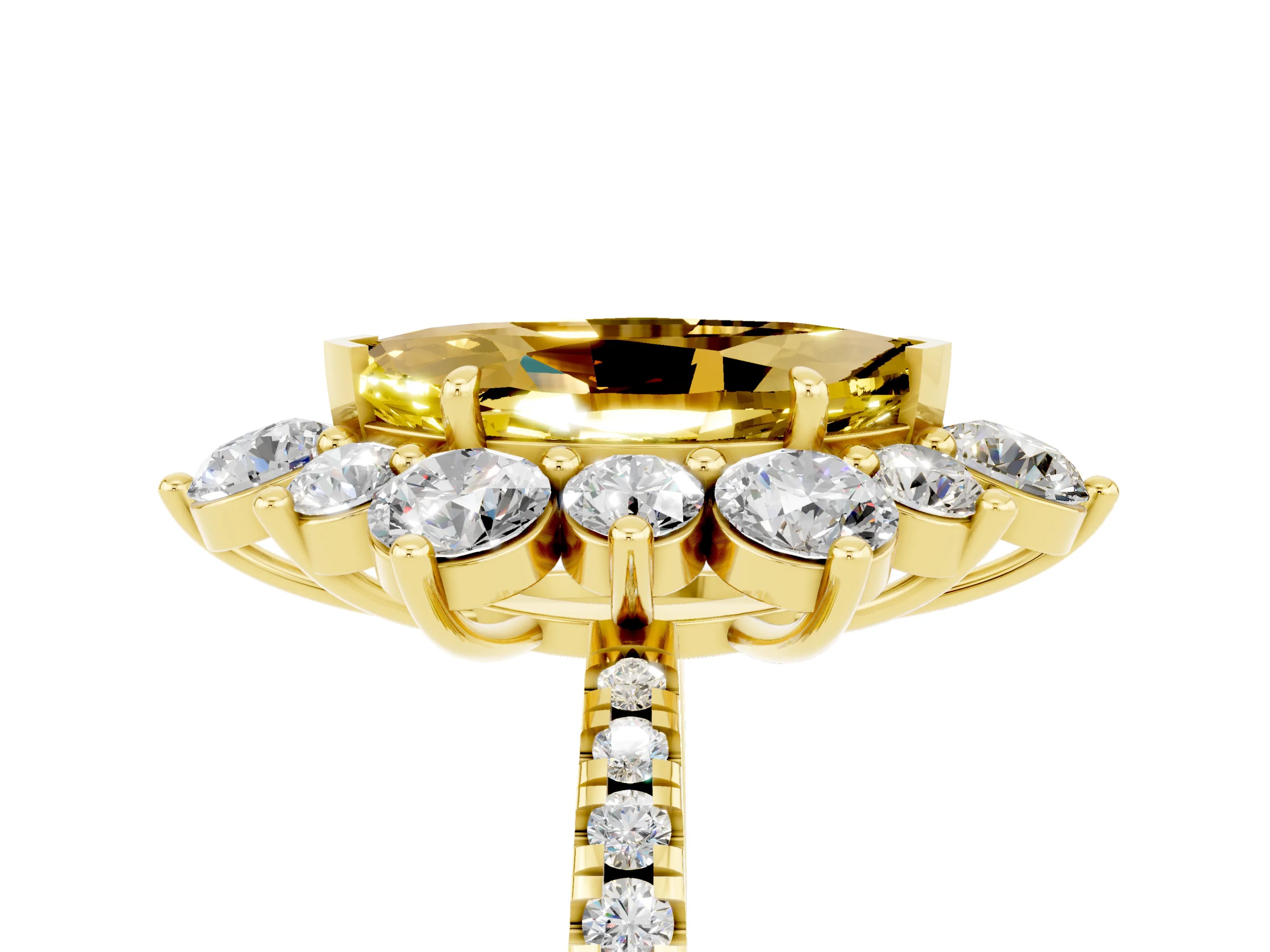 Yellow gold Marquise Cut Cut Diamond Floral Halo Pave Band with Prong Setting_5
