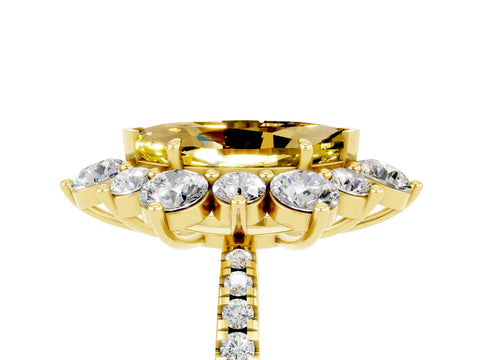 Yellow gold Marquise Cut Cut Diamond Floral Halo Pave Band with Prong Setting_5