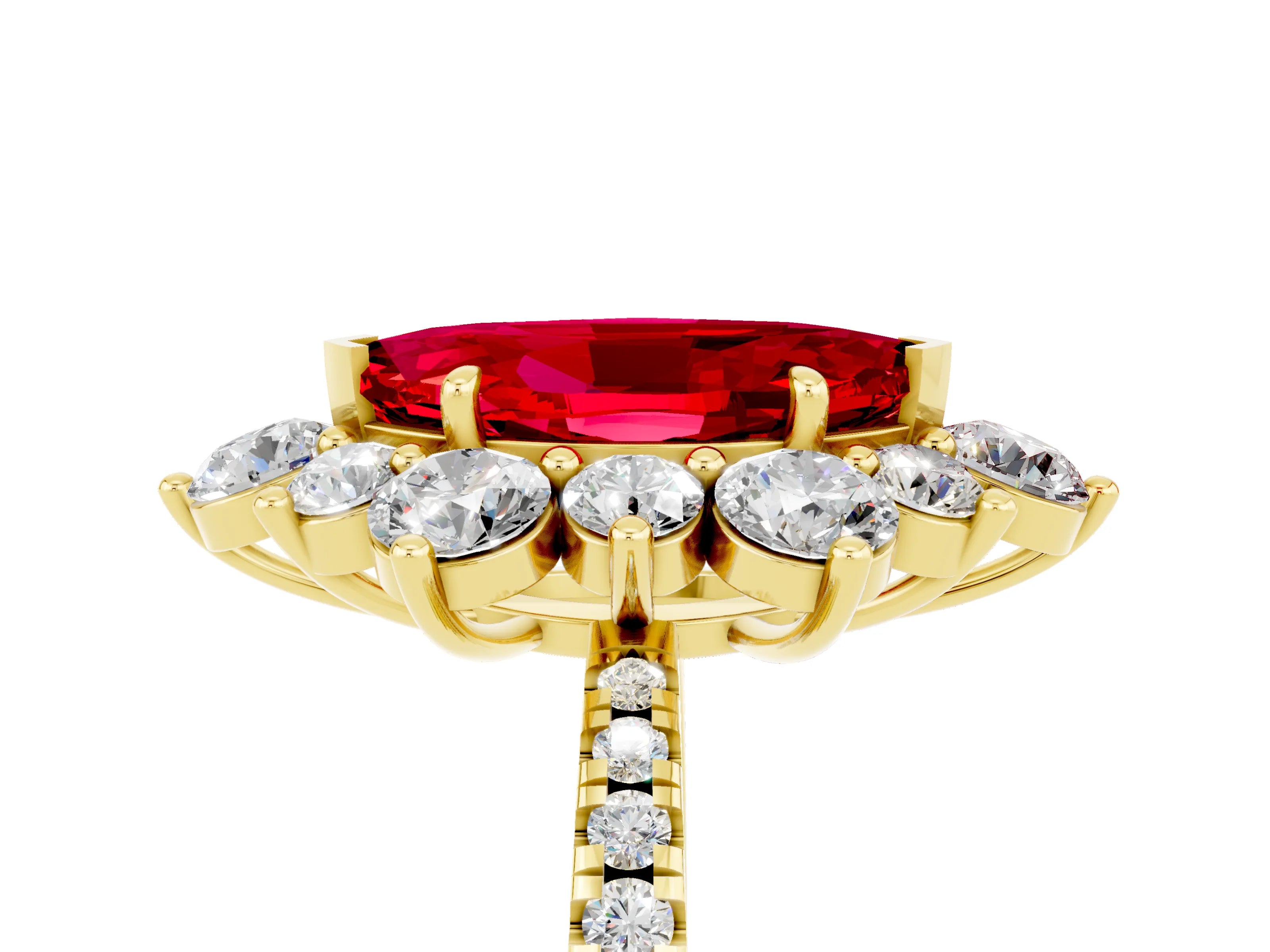 Yellow gold Marquise Cut Cut Diamond Floral Halo Pave Band with Prong Setting_5