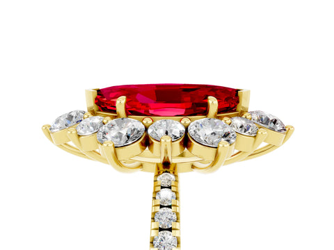 Yellow gold Marquise Cut Cut Diamond Floral Halo Pave Band with Prong Setting_5