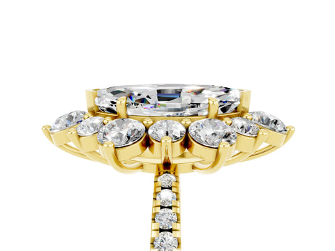 Yellow gold Marquise Cut Cut Diamond Floral Halo Pave Band with Prong Setting_5