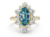 Yellow gold Marquise Cut Cut Diamond Floral Halo Pave Band with Prong Setting