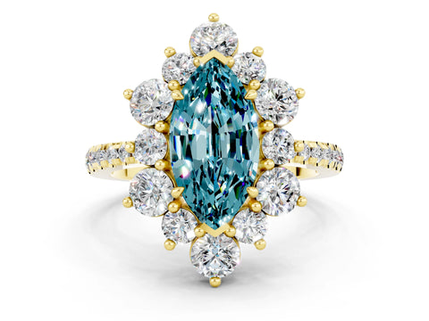 Yellow gold Marquise Cut Cut Diamond Floral Halo Pave Band with Prong Setting