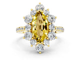 Yellow gold Marquise Cut Cut Diamond Floral Halo Pave Band with Prong Setting