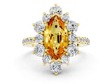 Yellow gold Marquise Cut Cut Diamond Floral Halo Pave Band with Prong Setting
