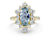 Yellow gold Marquise Cut Cut Diamond Floral Halo Pave Band with Prong Setting