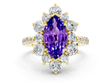 Yellow gold Marquise Cut Cut Diamond Floral Halo Pave Band with Prong Setting