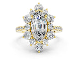 Yellow gold Marquise Cut Cut Diamond Floral Halo Pave Band with Prong Setting