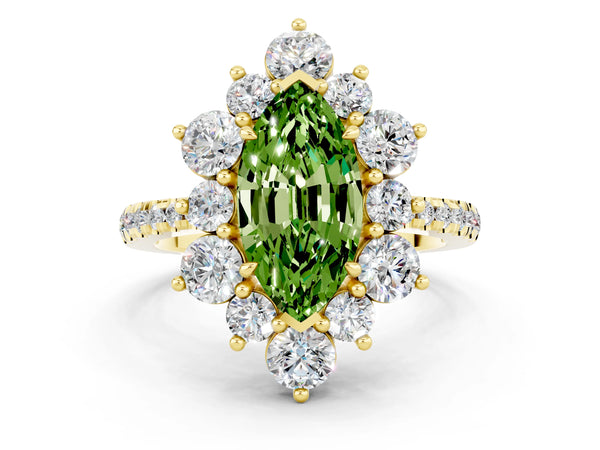 Yellow gold Marquise Cut Cut Diamond Floral Halo Pave Band with Prong Setting