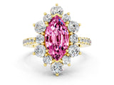 Yellow gold Marquise Cut Cut Diamond Floral Halo Pave Band with Prong Setting
