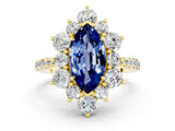 Yellow gold Marquise Cut Cut Diamond Floral Halo Pave Band with Prong Setting