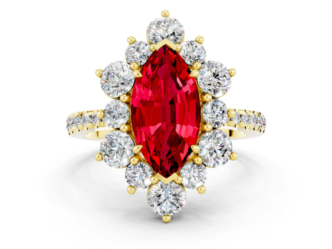 Yellow gold Marquise Cut Cut Diamond Floral Halo Pave Band with Prong Setting